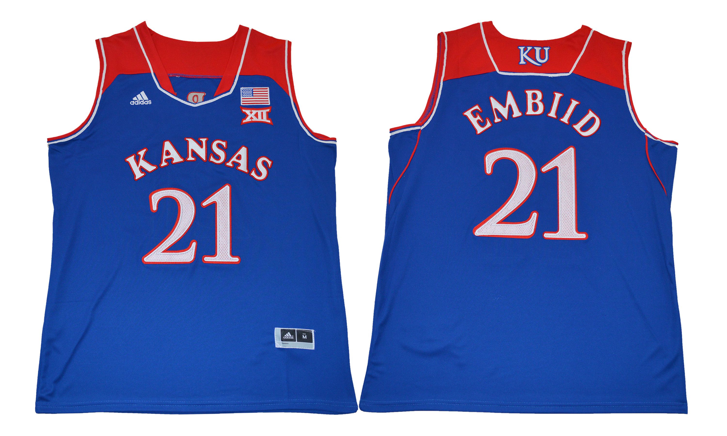 Men Kansas Jayhawks 21 Embiid Blue NCAA Jerseys